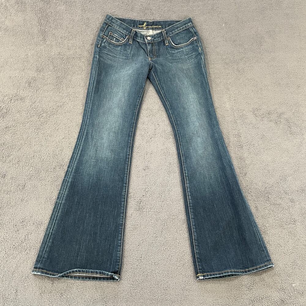 bebe Ink Blue Y2K Low Rise Wide Flare Leg Stretch Denim Jeans Women's Size 29